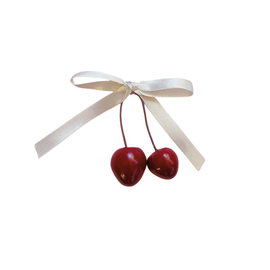 hair bows - cherries (cream)